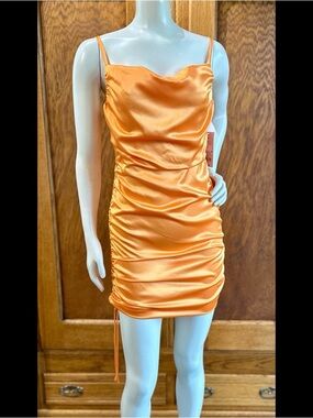 wild fable Orange Satin Cowl-Ruched Mini Dress